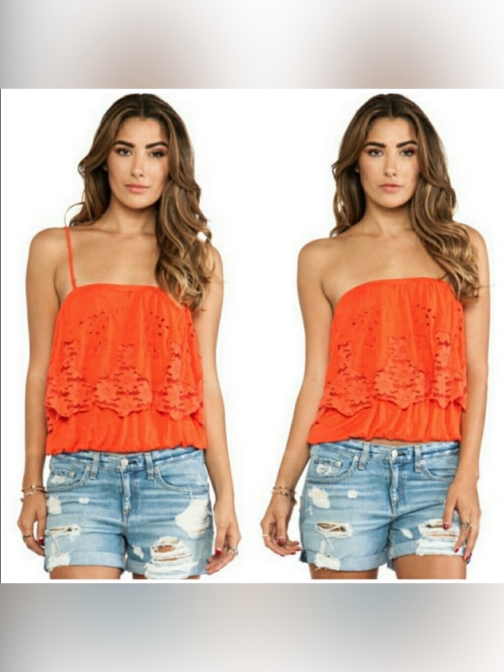 Free People Bright Orange Eyelet Layered Cami